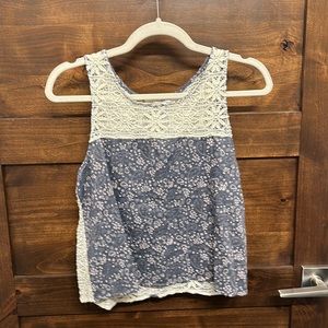 Small blue paisley crop tank with lace